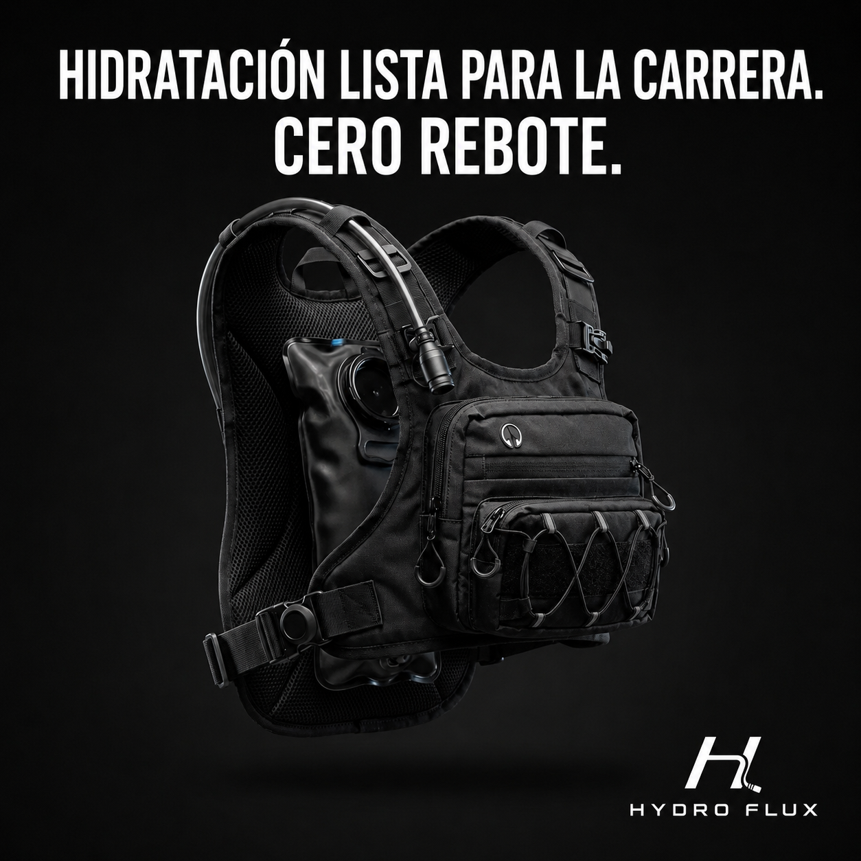 Chaleco de Hidratación HydroFlux® HF-01 (2 Botellas de 500ml y Bolsillo Impermeable de REGALO)
