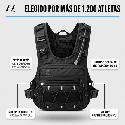Chaleco de Hidratación HydroFlux® HF-01 (2 Botellas de 500ml y Bolsillo Impermeable de REGALO)