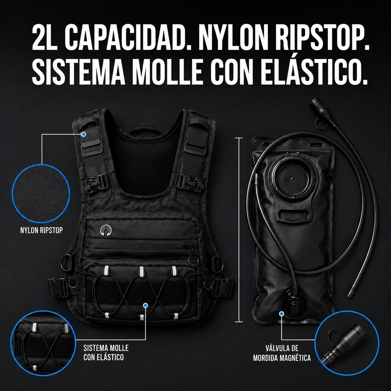Chaleco de Hidratación HydroFlux® HF-01 (2 Botellas de 500ml y Bolsillo Impermeable de REGALO)