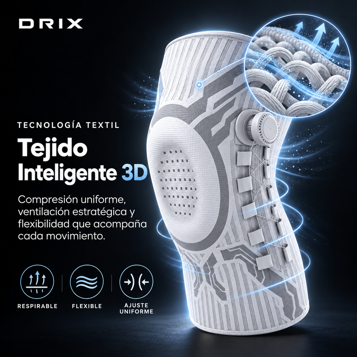 Rodillera Deportiva Drix Win Pro® con TorqueLock System™ (Soporte Rotuliano y Estabilidad Lateral)